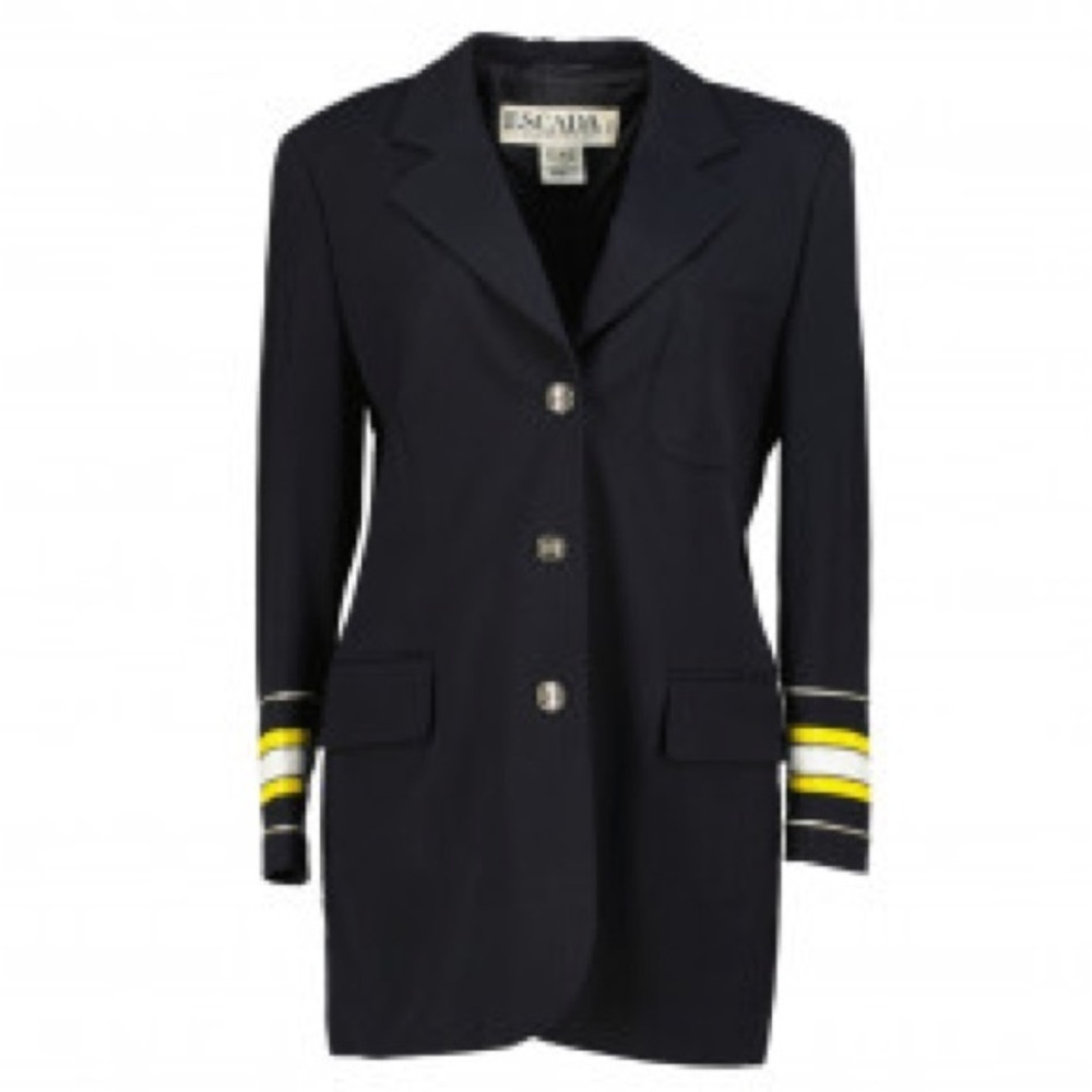 Escada by Margaretha Ley Vintage 80s Nautical Wool Blazer sequin cuffs Black